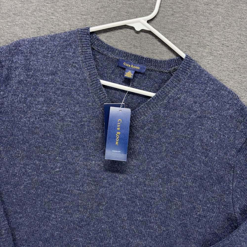 Club Room 100% Lambswool Sweater Mens M Blue Knit Long Sleeves V Neck Preppy NEW
